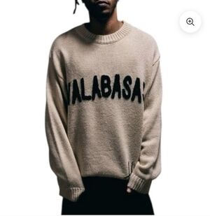 Valabasas Men's Beige Sweater with Black Lettering " I Am A Saint"_2